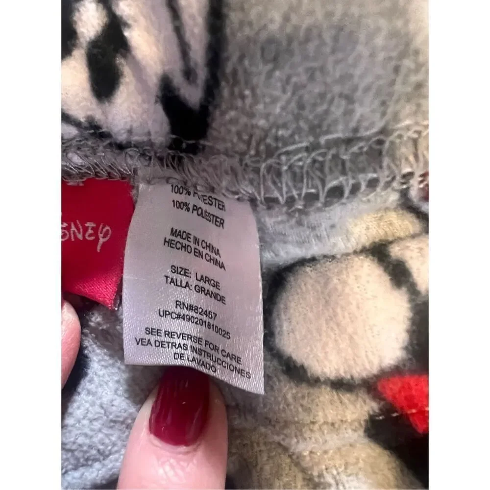 Disney Size L Santa Mickey Mouse Pajama Lounge Pants Gray Fleece Comfy Cozy
